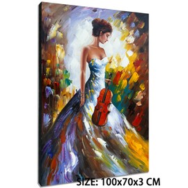 zoinart Hand Painted Modern 3D Oil Paintings on Canvas Wall Art 28x40 Inches Fiddler Girl Abstract Vertical Wall Art Large Framed Artwork for Home Decorations Wall Decor