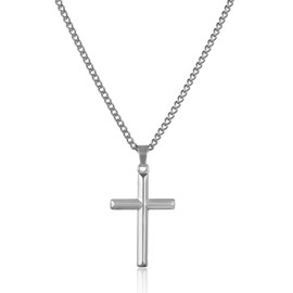 RWQIAN Men's Cross Necklace Silver/Gold/Black Stainless Steel Men's Necklace with Cross Pendant Christian Jewellery Cross Chain Gift for Men 18 - 24 Inches, Stainless Steel