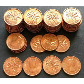 Lot of 50x Brilliant Uncirculated Canada 1964 Small Cent Pennies - MS+++