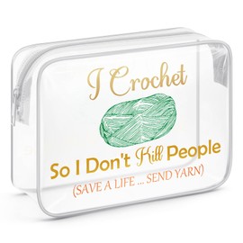 Sazuwu Crocheting Gifts for Women Clear Makeup Bags with Zipper Funny Gifts for Crochet Lovers Knitting Birthday Gifts for Women Cosmetic Travel Bag Organizer Gifts for Knitters and Crocheters