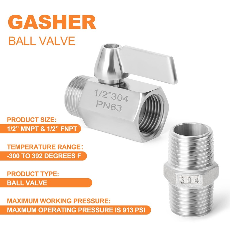 GASHER 4Pcs 304 Stainless Steel Ball Valve Set NPT Thread