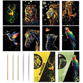 Georgie Porgy Scratch Picture Set DIY Craft Sets for Children Adults Magic Rainbow Scratch Paper for Christmas Birthday Gift with Scratch Tools Kit (A5 Glow-in-the-Dark Elf Animal + Forest Animals)