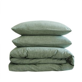BFS HOME Stonewashed Cotton/Linen Duvet Cover Queen, 3-Piece Comforter Cover Set, Breathable and Skin-Friendly Bedding Set (Green, Queen)