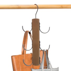 LMSAWK Belt Hanger with 6 Claws, Bag Storage Hanger Hook, 360° Rotatable Purses Hangers, for Belt, Bra, Tank Top, Tie, Scarf, Wooden, Walnut Color