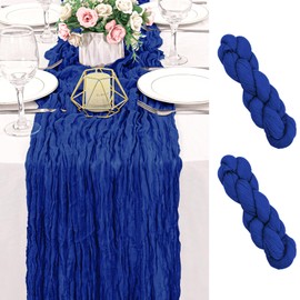 2 Pack 120 Inch Royal Blue Cheesecloth Table Runner Boho Rustic Gauze Sheer Romantic 10 FT Long Cheese Cloth Table Runner for Bridal Baby Shower Wedding Party Birthday Holiday Home Easter Decor