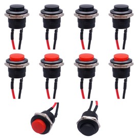 weideer 10pcs 16mm Momentary Push Button Switch SPST AC250V/3A AC125V/6A ON Off 2 Pin Mini Self-Reset Round Plastic Switch(5pcs Red and 5pcs Black) with Pre-soldered Wires R13-507-RBK-X