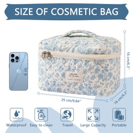 Gosect Large Makeup Bag, Cute Cosmetic Bag for Women Girls, Floral Coquette Aesthetic Toiletry Bag, Travel Make Up Organizer Bag (BDLH)