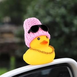 wonuu Rubber Duck Car Ornaments Yellow Duck Car Dashboard Decorations with Propeller Helmet for Christmas Decor and Home Decorations for Adults (U-Pink)