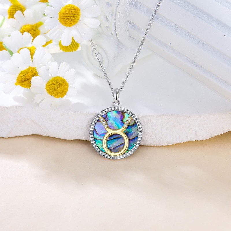 CTIEIP 0.05 Cttw Diamond Taurus Zodiac Sign Necklace with Abalone
