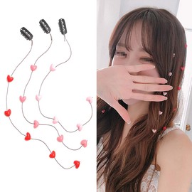 Numblartd Set of 3 Handmade Streamline Hair Extensions Hair Clip Pins with Acrylic Love Heart Bead - DIY Hair Clip Comb Hairpin Headdress Hair Accessories for Women