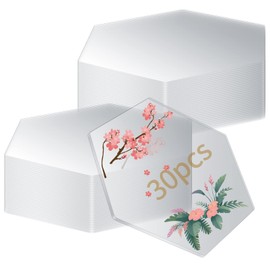 Pack of 30 Transparent Acrylic Sheets, Transparent Acrylic Blanks, Hexagon Acrylic Plastic Plates, Signs for Picture Frames, Painting, Crafts, Display Base, Stand, Place Card Names