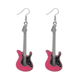 Caiyao Fashion Punk Metal Black White Music Bass Electric Guitar Dangle Drop Earrings for Women Chic Rock Music Lovers Teacher Singer Hypoallergenic-pink