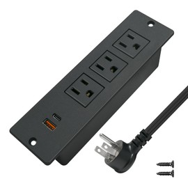 USB C Conference Recessed Power Strip 20W, 3 Outlets 2 USB Fast Charge(PD 20W&QC 18W) Mountable Flat Plug 10ft Extension Power Cord for Nightstand Cabinet Sofa Table Couch