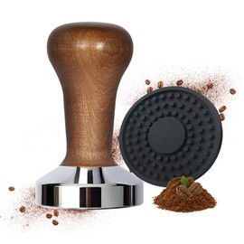 51mm Coffee Tamper with Mat - Essential Barista Tool for Perfect Espresso Shots, Metals Base Wooden Handle for Coffee Grounds Barista Espresso Machines Accessory