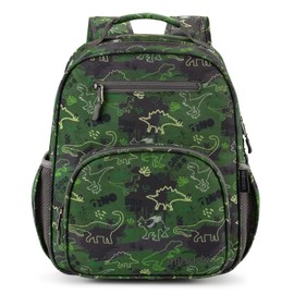 mibasies Boys Backpack for Elementary School, Backpack for Boys 5-8, Lightweight Kids Backpacks for Boys（Green Dinosaur）