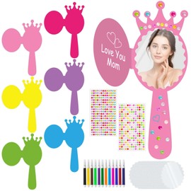 24 Set Unbreakable Mirror DIY Craft Kit,Decorate You Own Princess Mirrors Paint Paper Hand Mirror for Mother’s Day Teacher Appreciation Week Princess Birthday Gift School Classroom Activities