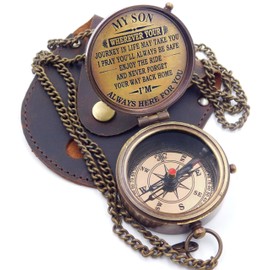 KHUMYAYAD - Brass Compass with Inspirational Saying for Son Engraved Compass Camping Compass Inspirational Christian Religious Gifts Men Women Graduation Gift