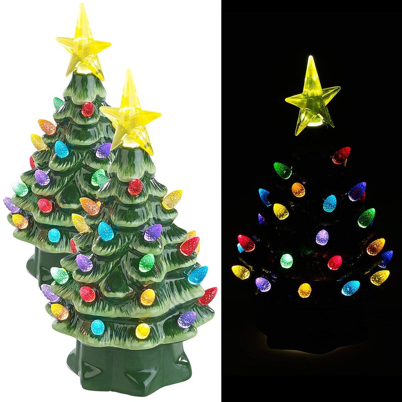 infactory Christmas Decorations: 2 Decorative Ceramic Christmas Trees with LED
