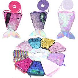 Tangger Pack of 9 Mermaid Bag Children, Gift Bags Party Bags Children, Birthday Party Mermaid Tail Sequin Bag, Purse Shoulder Bag for Children, blue