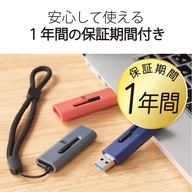 Elecom MF-SLU3128GBU 128GB USB Memory Stick with Strap Hole, Blue