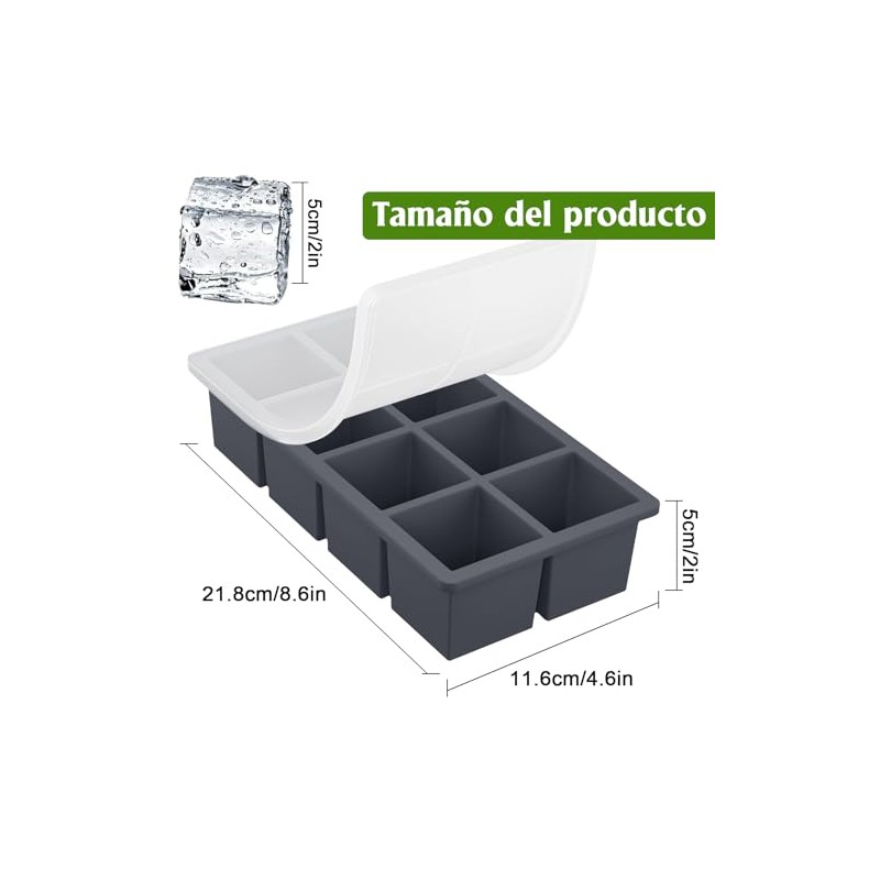 Moldes de Silicona para hielos, 8 Compartimientos con Tapa de