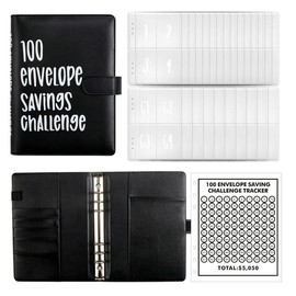 100 Envelopes Saving Challenge, A5 Money Saving Budget Binder with Cash Envelopes, Savings Challenge Planner Book, Easy and Fun Way to Save $5,050,Money-Saving Notebook, Multifunctional Wallet, Save Yourself a Sum Of Money:_Black