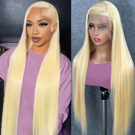 Arsola 613 Lace Front Wig Human Hair 30 Inch Blonde 13X6 HD Transparent Lace Front Wigs Human Hair 180 Density Blonde Glueless Wigs 613 HD Straight Lace Frontal Wig Pre Plucked