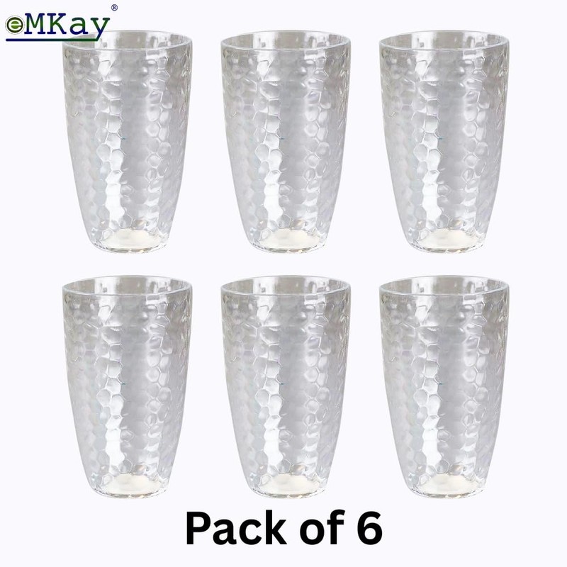 eMKay® Pack of 6 Reusable Dimple Plastic Tumblers (650ml) Clear