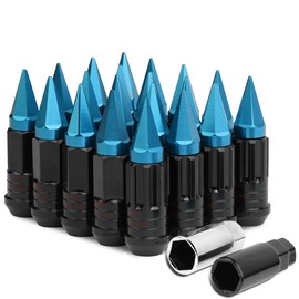 Auto Dynasty M12 x 1.5 Open/Closed End 16PC Aluminum Alloy Wheel Lug Nuts + 4 x Lock Nut + 1 x Key (Black Lug/Light Blue Cap)