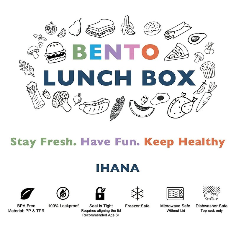 IHANA Bento Lunch Box Food Snack Container with 4 Leakproof