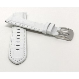 Bandini Extra Long (XL) 26mm Mens Italian Leather Watch Band Strap - White - Alligator Pattern