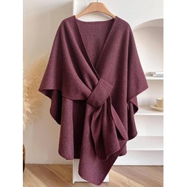 Women's Solid Color Cape, Soft Comfortable Fashion Shawl for All Seasons, Vintage Versatile Accessory for Daily Use, Womenswear:_Maroon_one-size