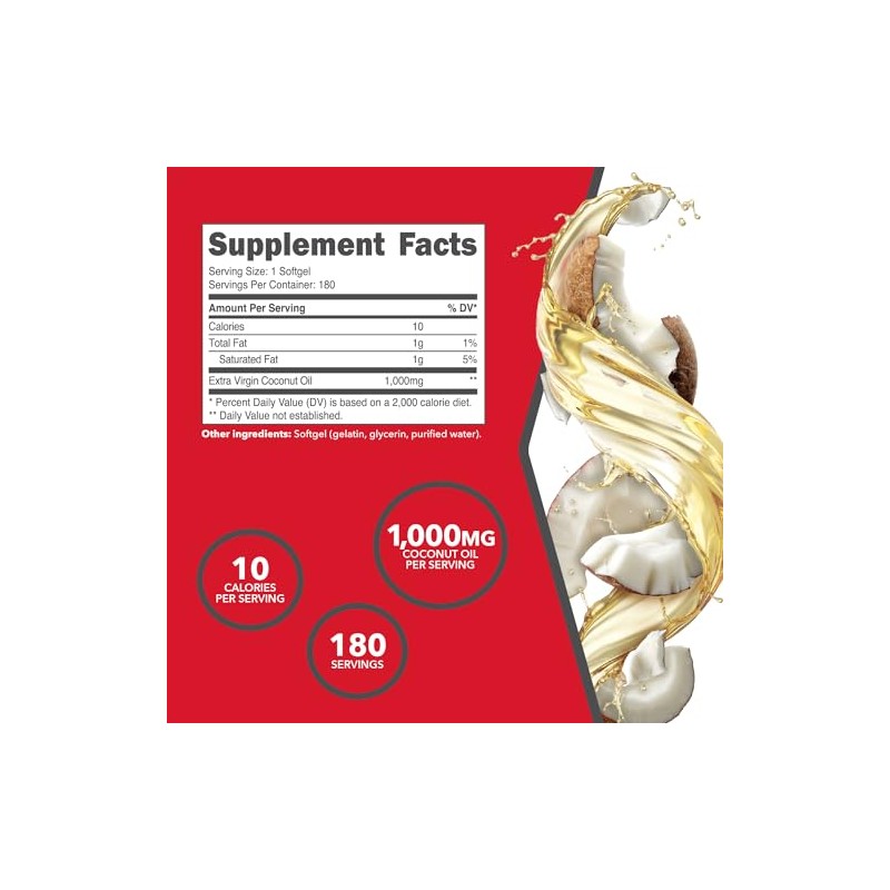 Ketologic- “Aceite de Coco (180 cápsulas) (1,000MG de Aceite de