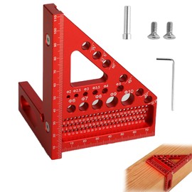 3D Miter Angle - Adjustable Angle 22.5-90° - High Precision Aluminum Alloy Wood Tool - 3 in 1 Function: Scribing/Drilling/Measuring - Suitable for Carpenters and Engineers (Red)