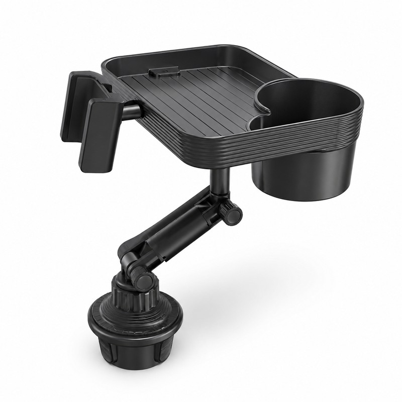Adjustable Car Cup Holder Tray for Road Trips – 360°