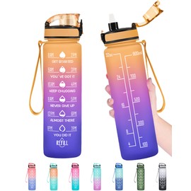 Enerbone 32 oz Water Bottle, Leakproof BPA & Toxic Free, Motivational Water Bottle with Times to Drink and Straw, Fitness Sports Water Bottle with Strap for Office, Gym, Outdoor Sports