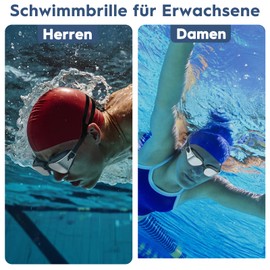 Roujune Polarised Swimming Goggles for Men and Women, UV Protection, Anti-Fog, Adjustable Strap, Comfortable Fit, Professional Swimming Goggles for Adults and Teenagers with Nose Clip and Ear Plugs