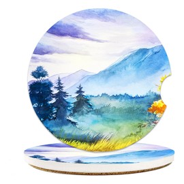 Autumn Landscape Coasters for Cup Holders, Absorbent Ceramic Coasters with Cork Back, Universal Anti Slip Car Accessories, Cup Mat for Most Car Interiors