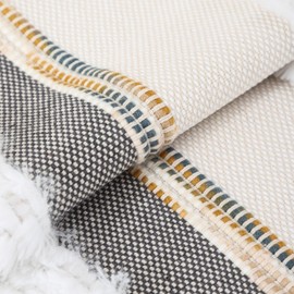 Tosleo Boho Pillow Covers 18x18 Inch Set of 2 with Beige Gray Striped Chenille Throw Pillow Covers Square Decorative Pillowcases Soft White Plush Cushion Covers Farmhouse Decor