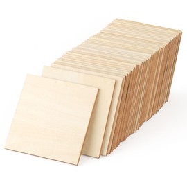 50 Pcs Unfinished Wood Pieces, 10x10cm Square Blank Wood Natural Slices Wooden Squares Cutouts, Wood for Crafts, Painting, Coasters, Pyrography Art, Staining Burning, Christmas Home Decoration DIY