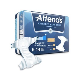 Attends Extended Wear Briefs with Dry-Lock Containment Core for Adult Incontinence Care, Large, Unisex (56 Count)