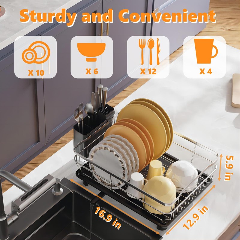 AIDERLY Stainless Steel Dish Drying Rack with Drainboard Dish Drainers