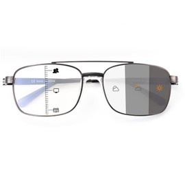 SKYWAY Piloten Self-tinting Progressive Glasses Men with Blue Light Filter (Gunmetal/Black), Gunmetal