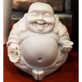 3in Happy Buddha Statue / Laughing Buddha Figurine / Idol. Made of Poly Marble. Premium Quality Buddha Decor. (Grey Natural Stone Color Finish)