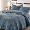 WDCOZY Blue Cross Stitch King Size Quilt Set, Striped Lightweight