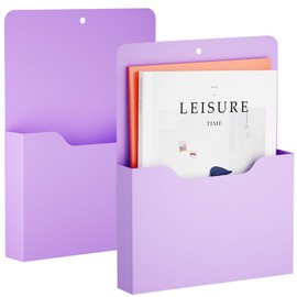 Marbrasse 2 Pack Magnetic File Holder - Paper Holder, Pocket Organizer,Hanging Wall File Organizer Office Supplies Storage, Magazine Mail Organizer Case for Notebooks,Planners,Letter (Purple)