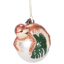 Raz Imports Sloth On Monstera Leaf Ball Green 4 x 3.25 Glass Holiday Hanging Ornament