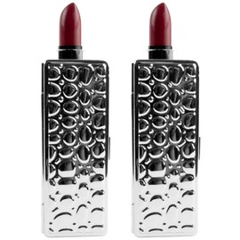 Stephanie Imports Set of 2 Rectangular Vintage Lipstick Cases With Glass Mirror (Silver Drops)