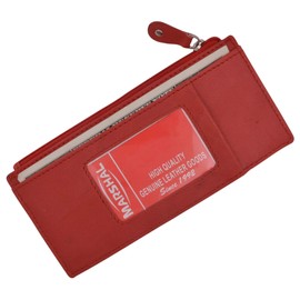 Marshal Leather All in One Card Case Holder Slim Wallet With a Card Protection Strap (Red)