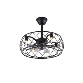 AngelcityCC Modern Enclosed Ceiling Fan Indoor with Remote Control, Black Caged Industrial Ceiling Fan Light Kit for Living Room, Bedroom, Kitchen